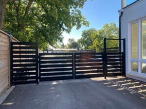 Semi Privacy Horizontal Aluminum Fence and Gate Installed in Pickering