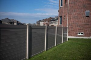 Tan Horizontal Vinyl Fence Installed in Nobleton