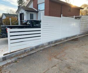 White Semi Privacy Horizontal Aluminum Fence Installed in Aurora